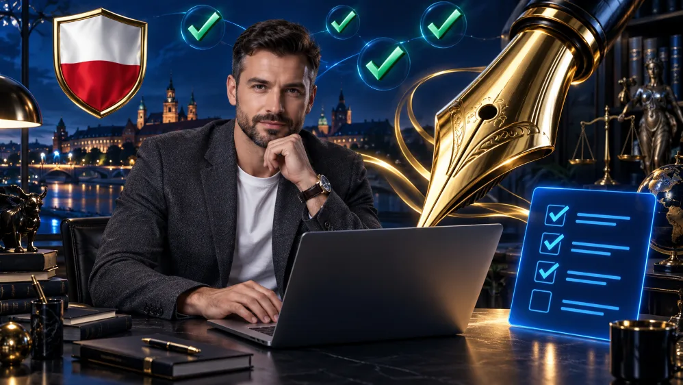 Grzegorz Wiśniewski, autor i analityk ColdBet Polska, przy biurku redakcyjnym